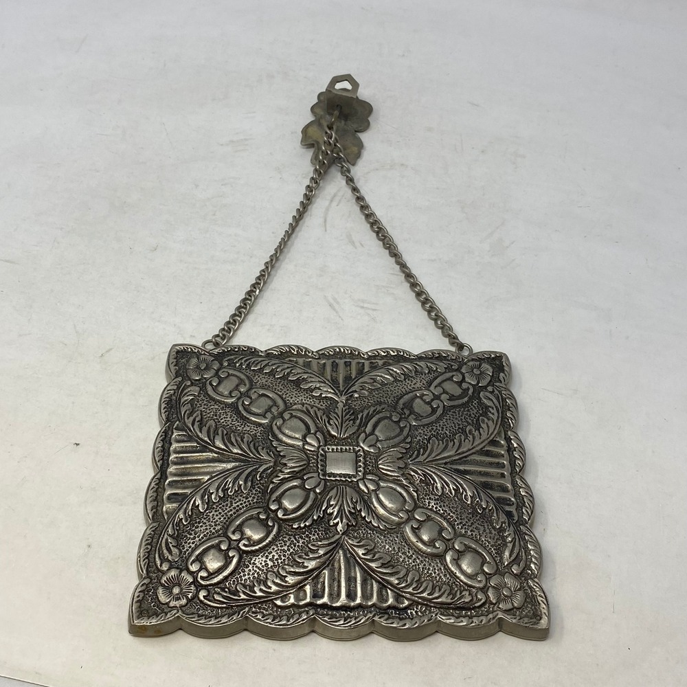 Vintage Silver Tone Ornate Floral Repousse Wall Hanging Mirror with Chain Mount - Picture 5 of 7